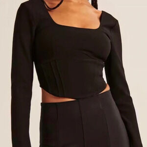 Abercrombie & Fitch Black Corset Long Sleeve Crop Top Square Neck size Small